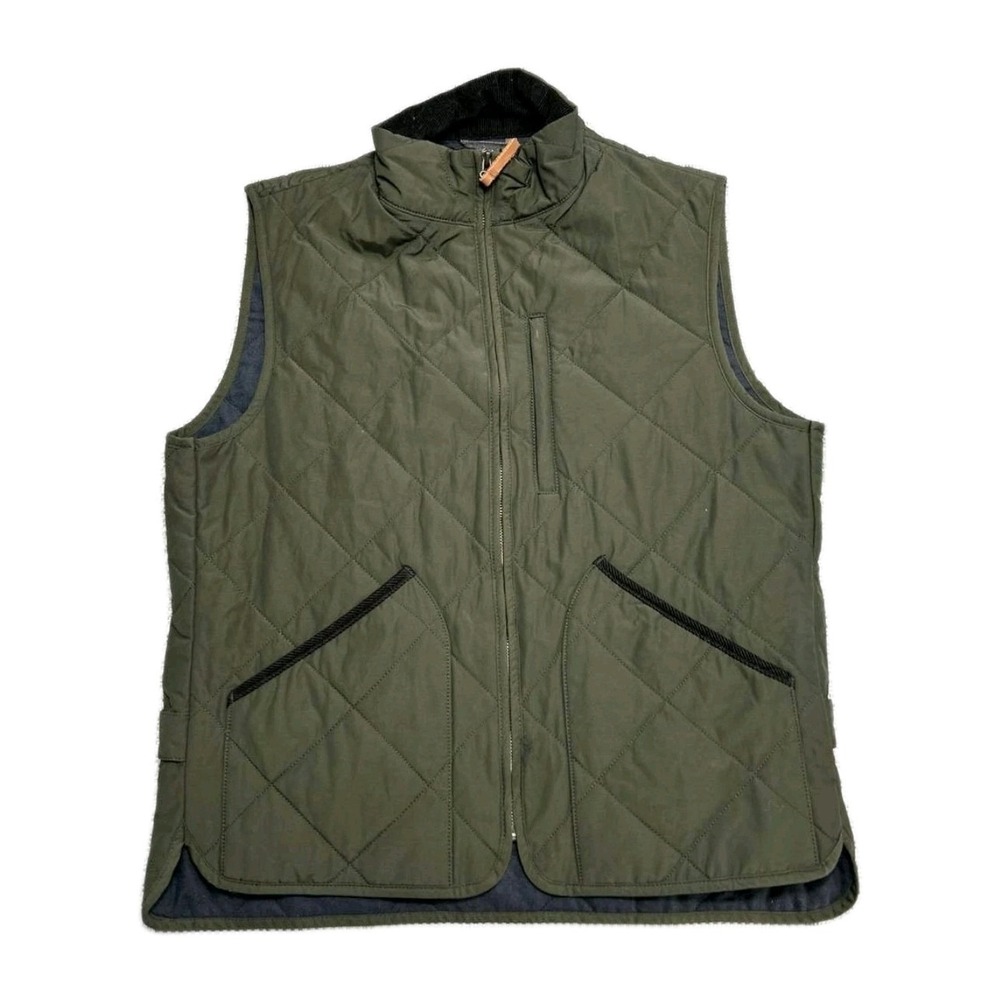 J Crew Sussex Quilted Vest Mens Medium Green Corduroy Lined PrimaLoft Full Zip M